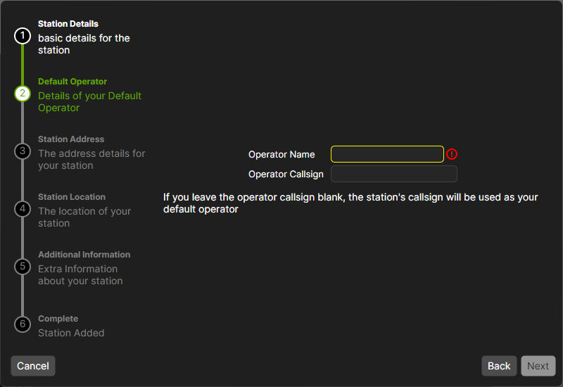 QSO Director Configuration Wizard Default Operator