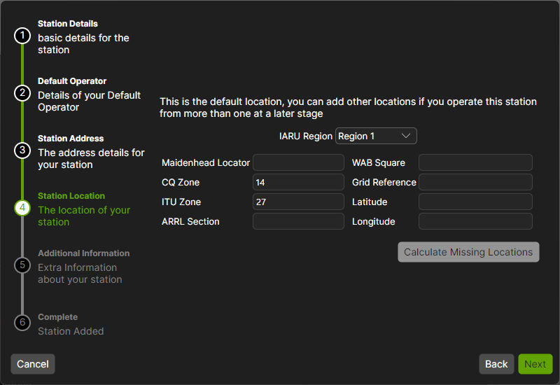 QSO Director Configuration Wizard Station Location