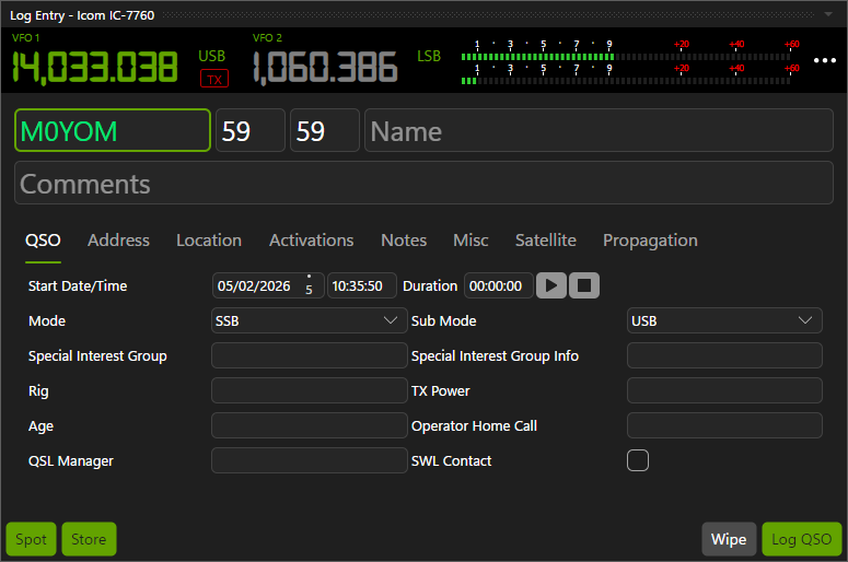 QSO Director QSO Entry Window