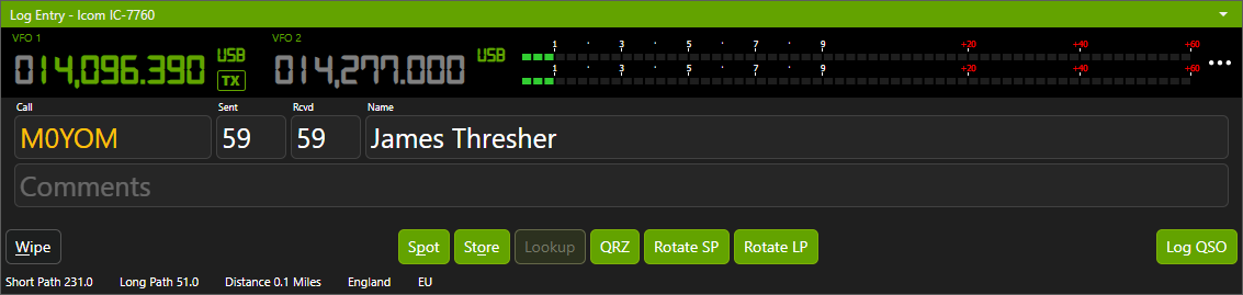 QSO Director Log entry window in simple mode